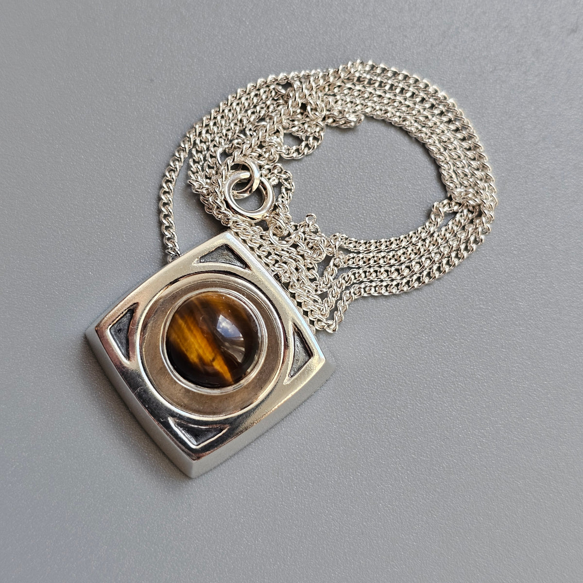 Vintage 1960s 1970s Martti Viikinniemi Finnish Silver Tiger's Eye Necklace