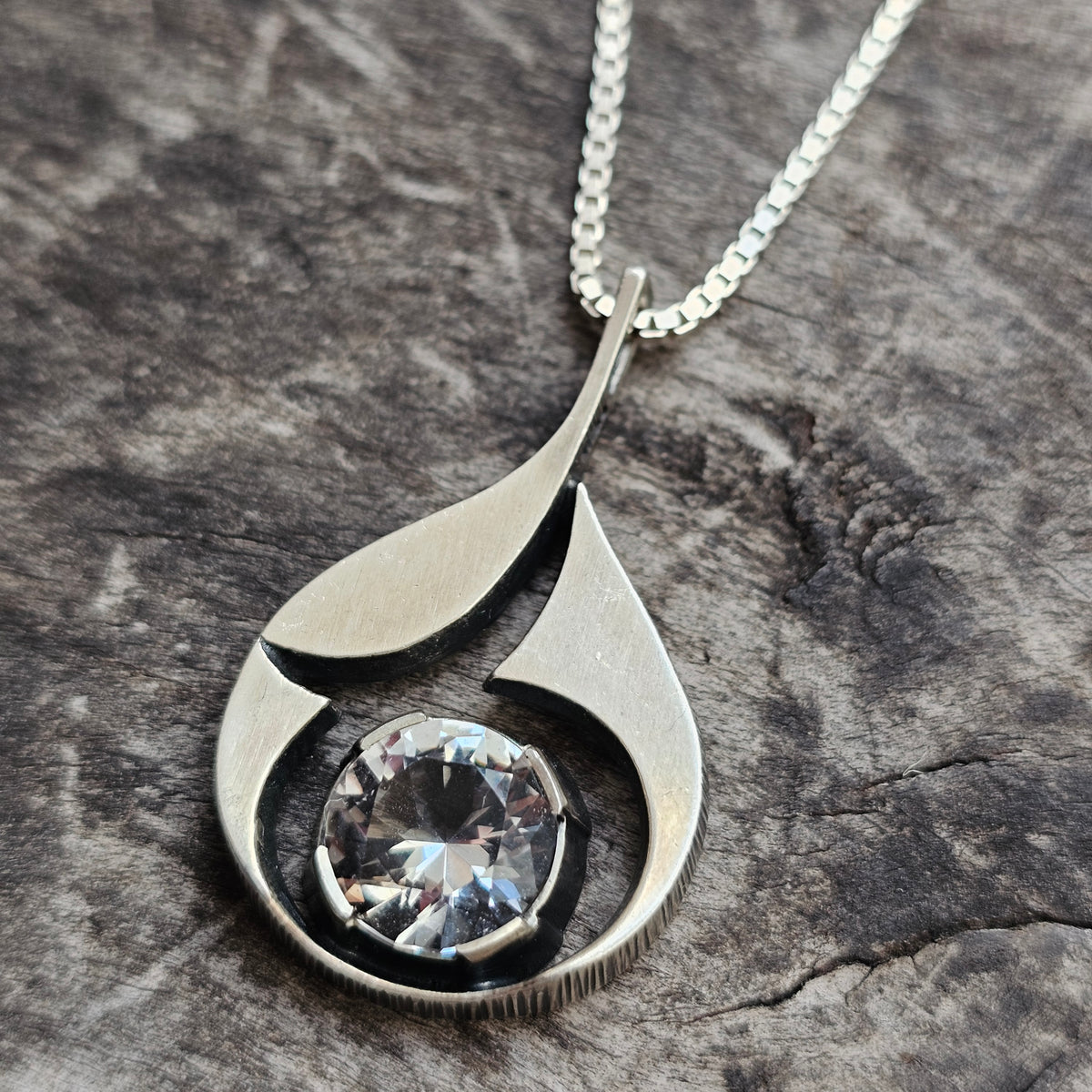 Vintage 1970s Karl Laine Finnish Sterling Silver Rock Crystal Necklace