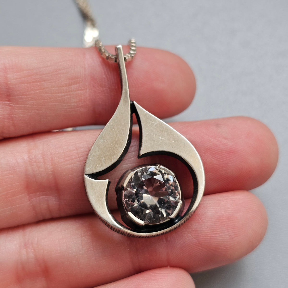 Vintage 1970s Karl Laine Finnish Sterling Silver Rock Crystal Necklace
