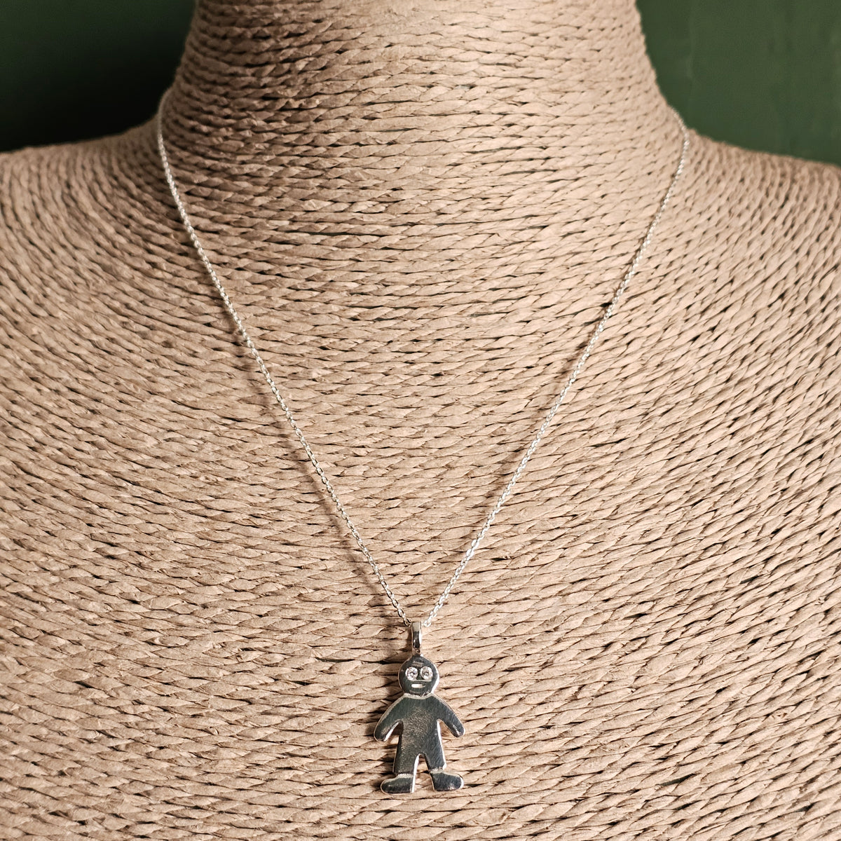 Contemporary Finnish Sterling Silver Cubic Zirconia Human Figure Necklace