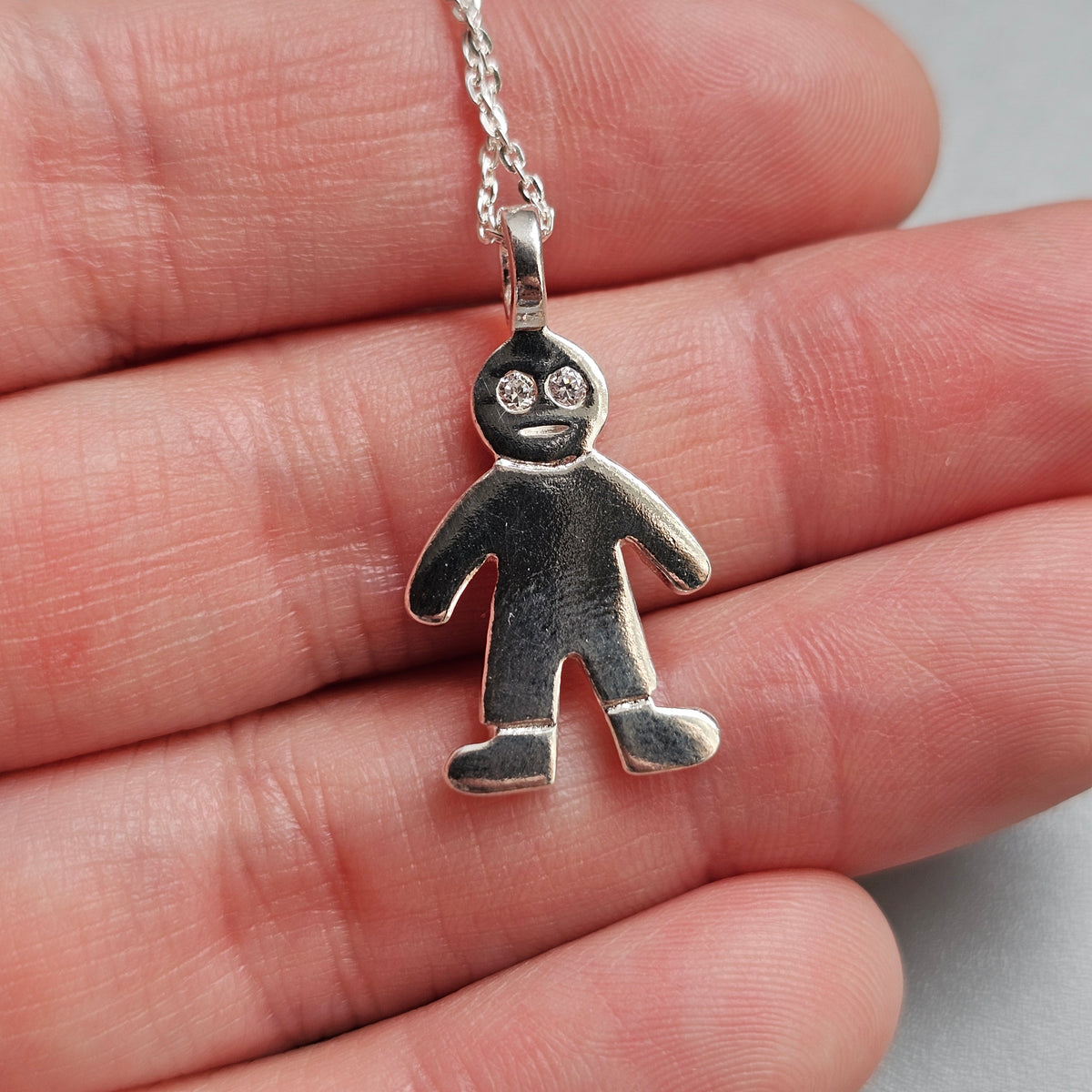 Contemporary Finnish Sterling Silver Cubic Zirconia Human Figure Necklace