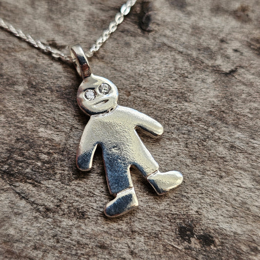 Contemporary Finnish Sterling Silver Cubic Zirconia Human Figure Necklace