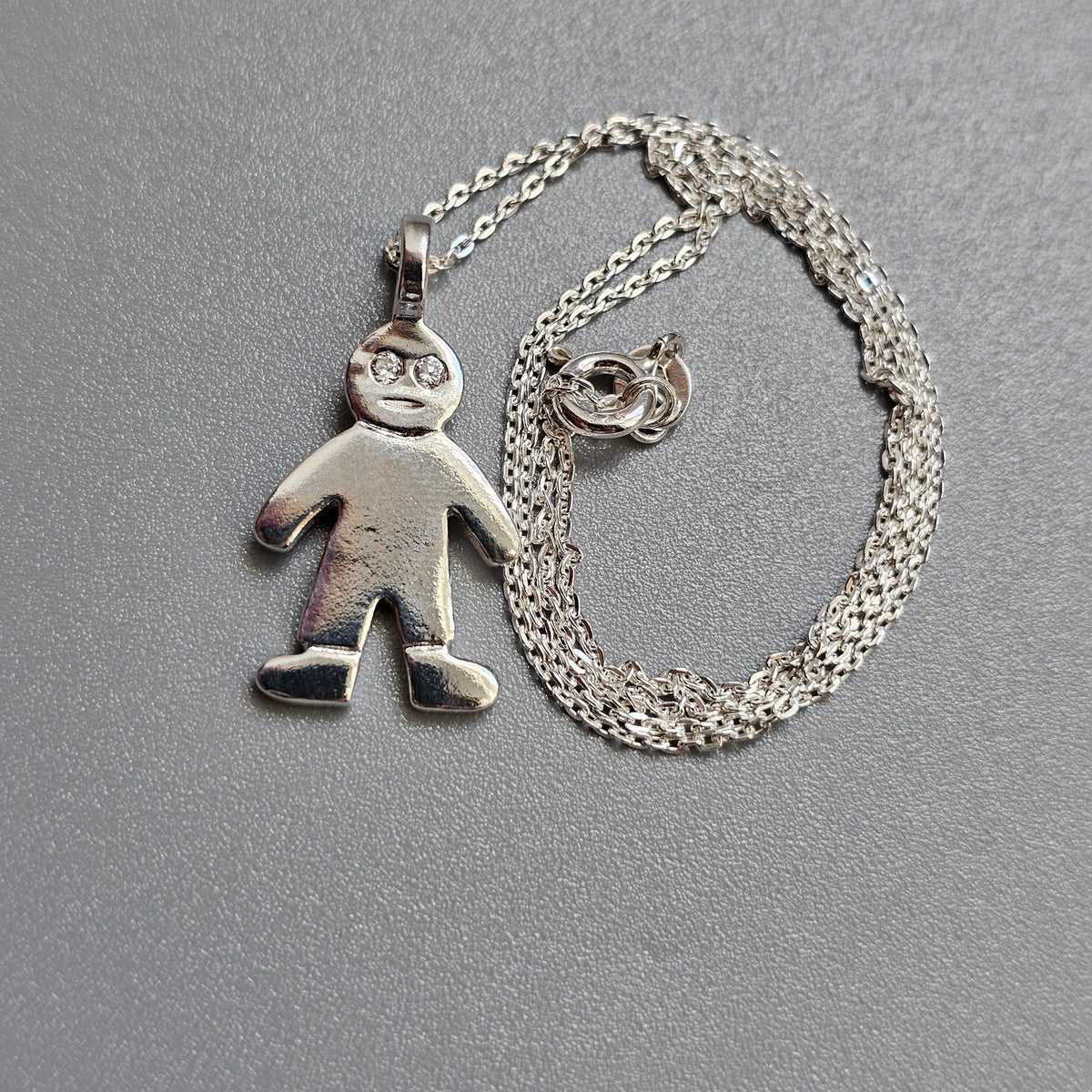 Contemporary Finnish Sterling Silver Cubic Zirconia Human Figure Necklace