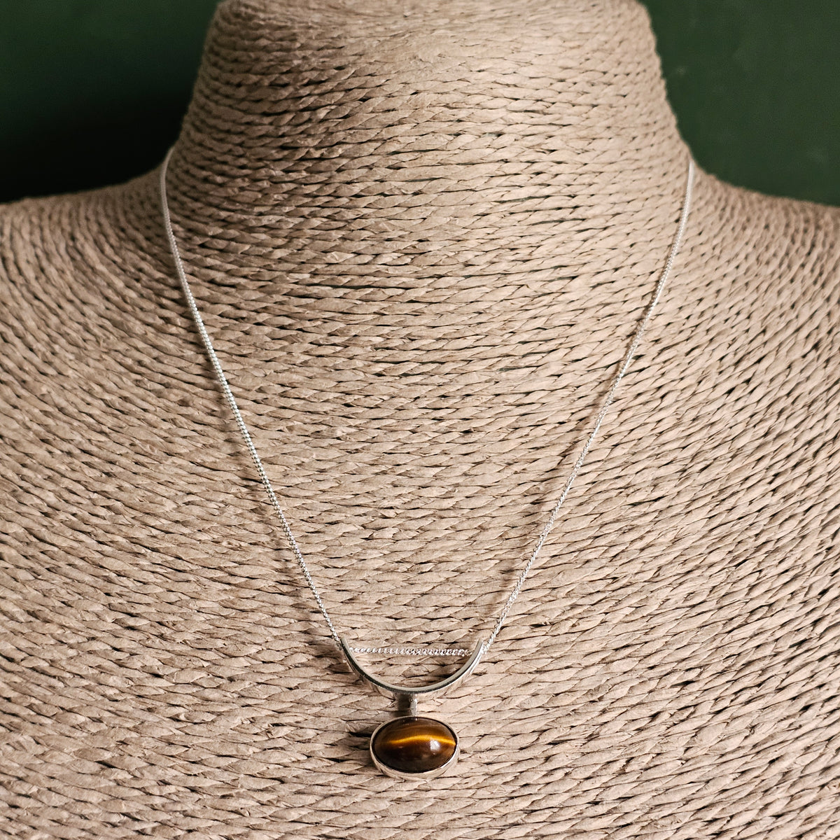 Vintage Martti Viikinniemi Finnish Silver Tiger's Eye Modernist Necklace