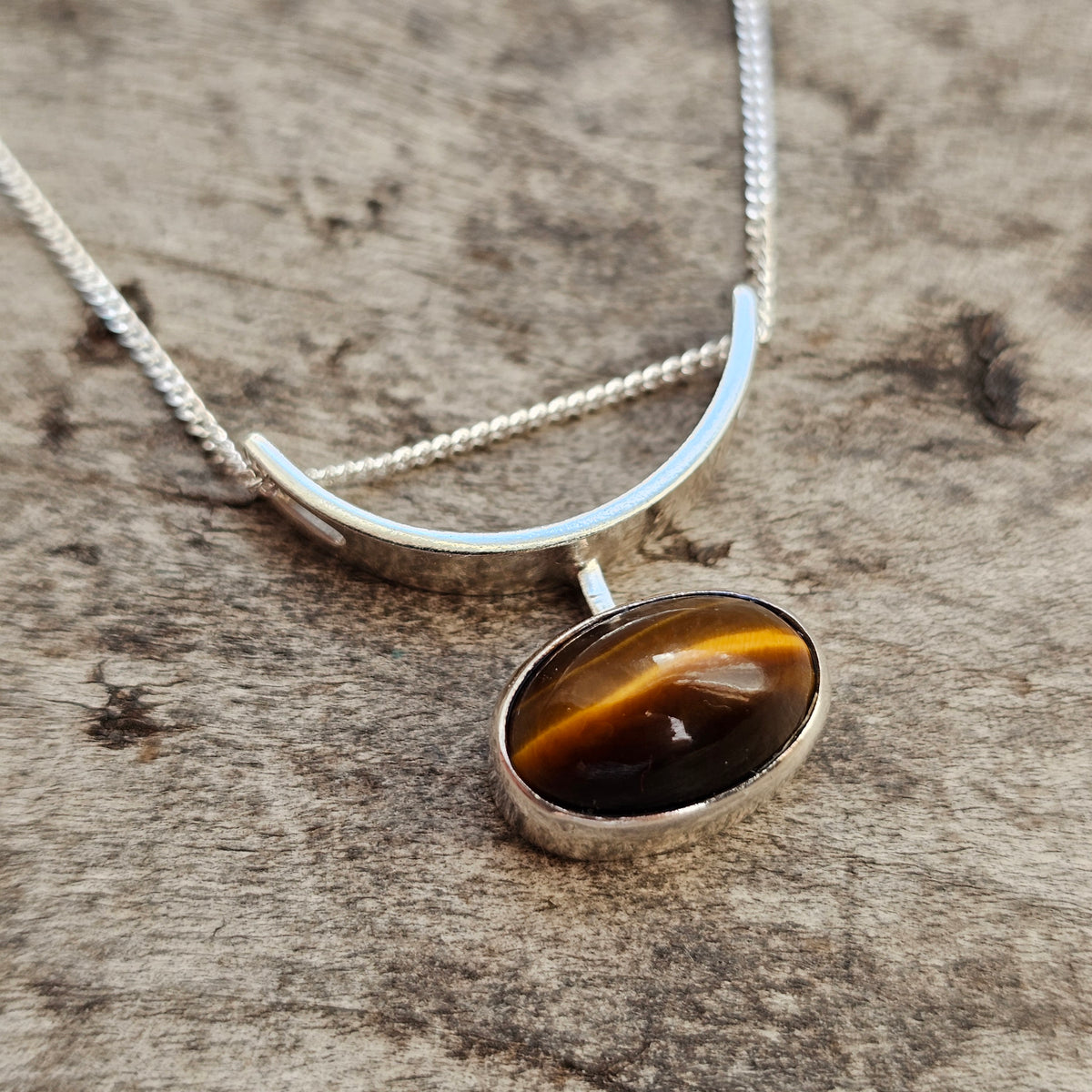 Vintage Martti Viikinniemi Finnish Silver Tiger's Eye Modernist Necklace