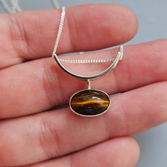 Vintage Martti Viikinniemi Finnish Silver Tiger's Eye Modernist Necklace