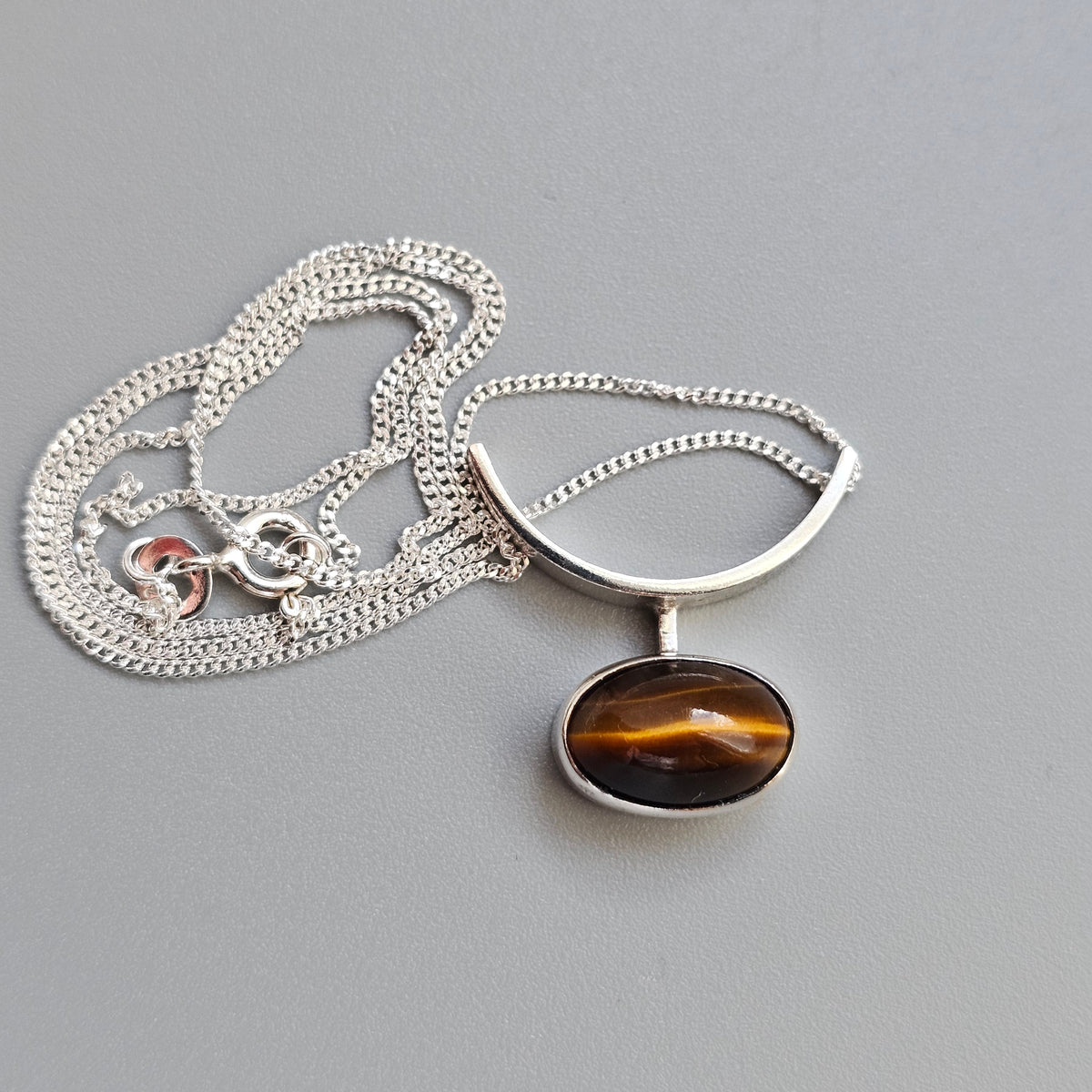 Vintage Martti Viikinniemi Finnish Silver Tiger's Eye Modernist Necklace