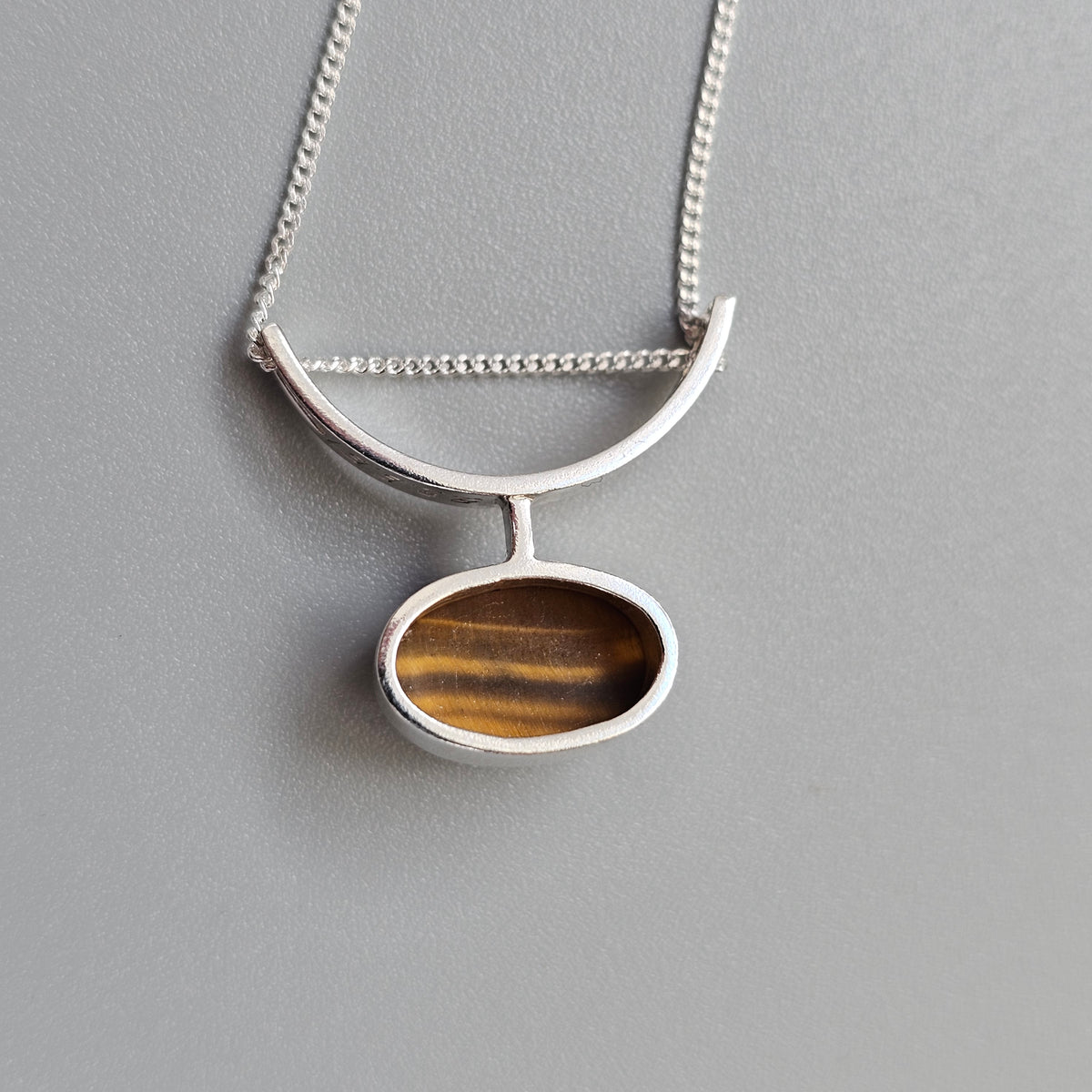 Vintage Martti Viikinniemi Finnish Silver Tiger's Eye Modernist Necklace