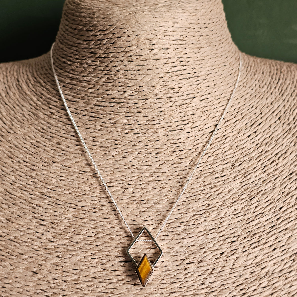 Vintage Martti Viikinniemi Finnish Silver Tiger's Eye Geometric Necklace