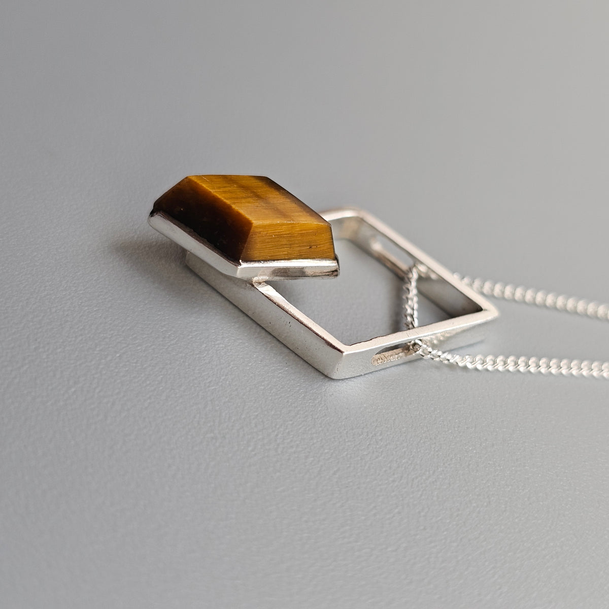 Vintage Martti Viikinniemi Finnish Silver Tiger's Eye Geometric Necklace
