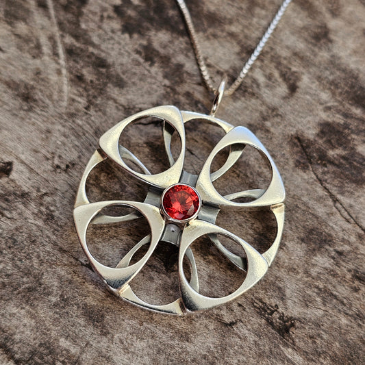 Vintage Finnish Modernist Silver Synthetic Orange Sapphire Necklace by Kultaseppä Salovaara