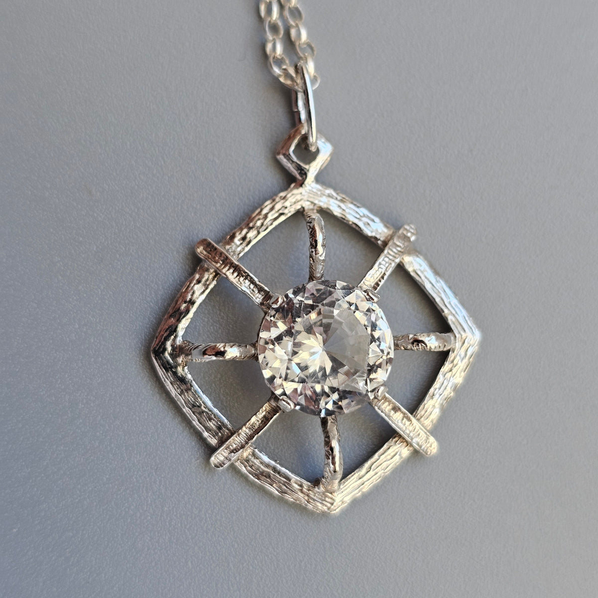 Vintage Finnish Modernist Silver Synthetic Spinel Necklace by Pekka Aulin Turkukorut