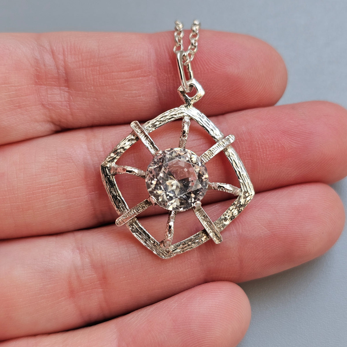 Vintage Finnish Modernist Silver Synthetic Spinel Necklace by Pekka Aulin Turkukorut