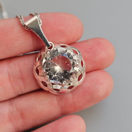 Vintage Finnish Modernist Sterling Silver Rock Crystal Necklace by Kultaseppä Salovaara