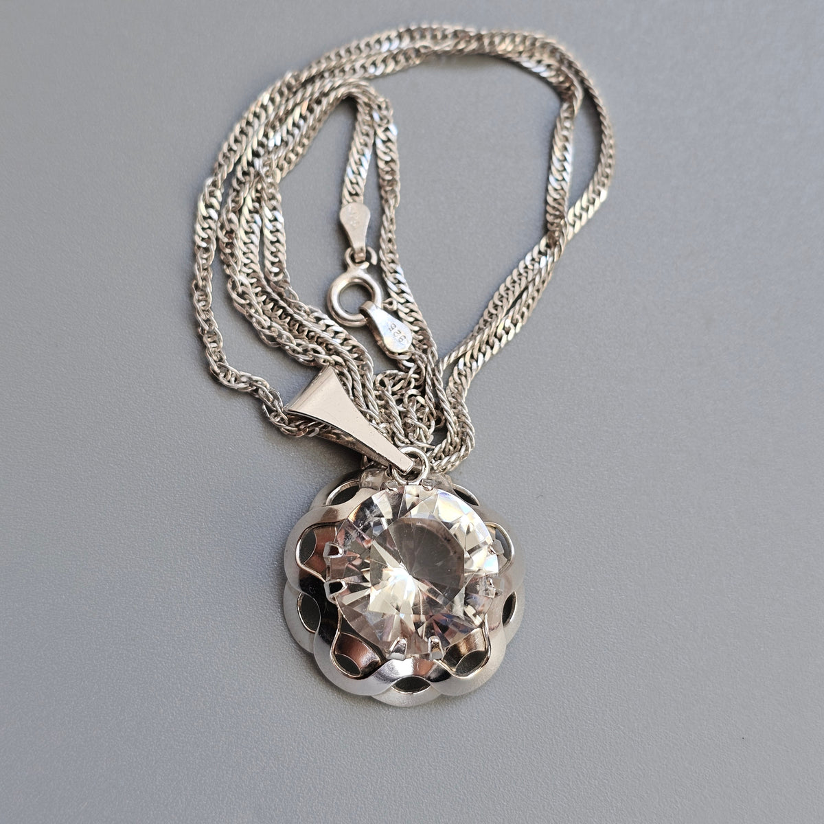Vintage Finnish Modernist Sterling Silver Rock Crystal Necklace by Kultaseppä Salovaara