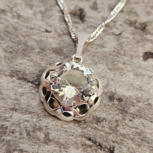Vintage Finnish Modernist Sterling Silver Rock Crystal Necklace by Kultaseppä Salovaara