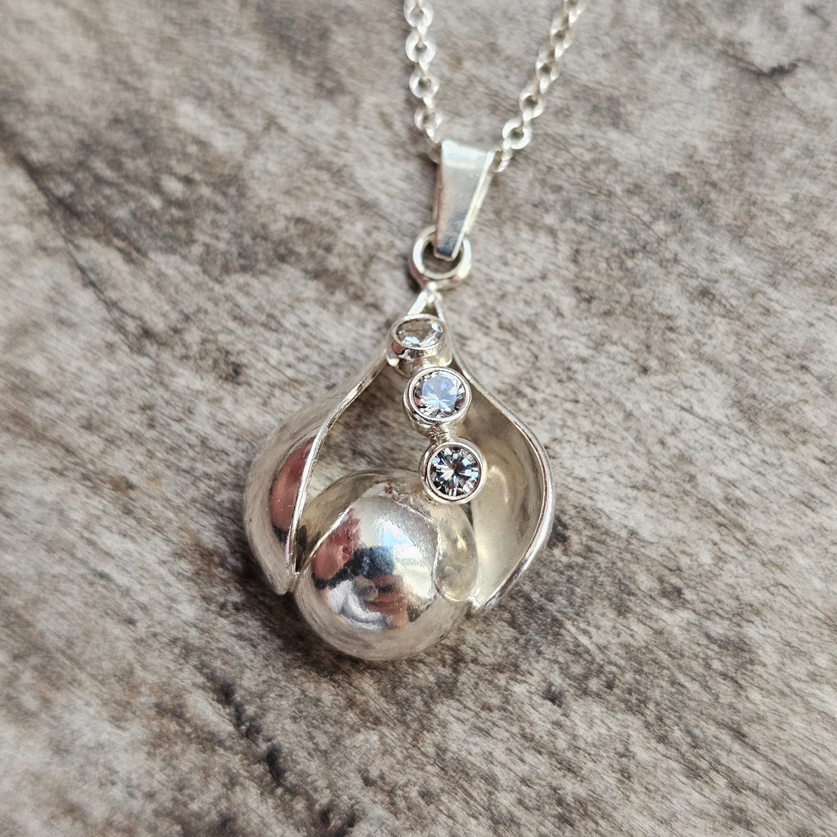 Vintage Finnish Modernist Sterling Silver White Topaz Necklace by Kultaseppä Salovaara