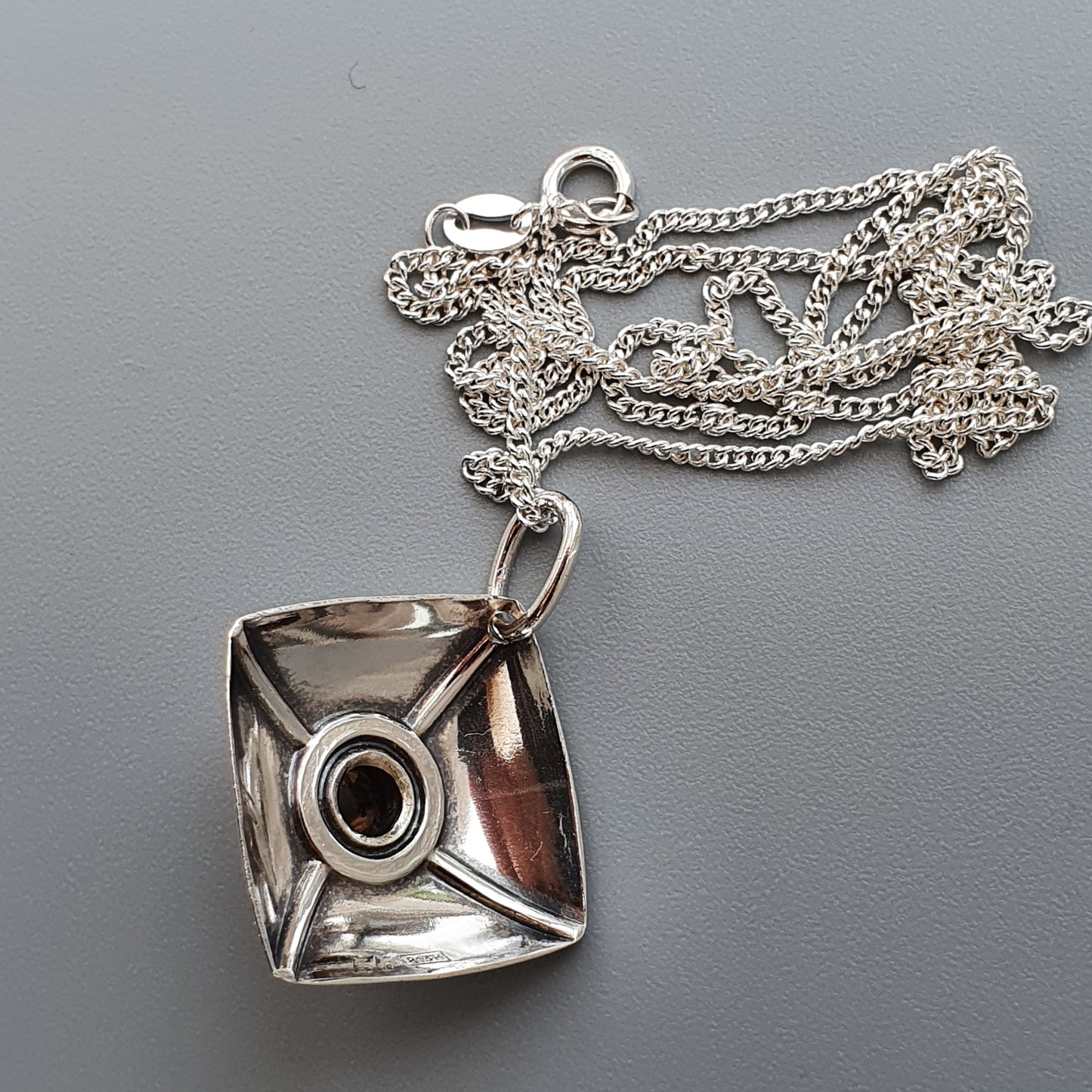 60s Finnish Modernist Silver & Smokey Quartz Necklace Pendant