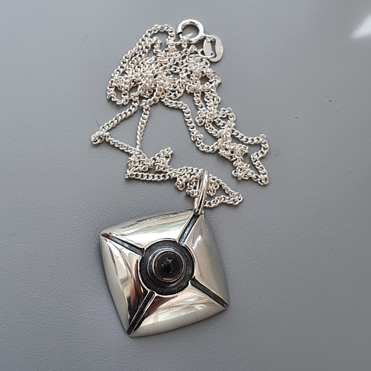 60s Finnish Modernist Silver & Smokey Quartz Necklace Pendant