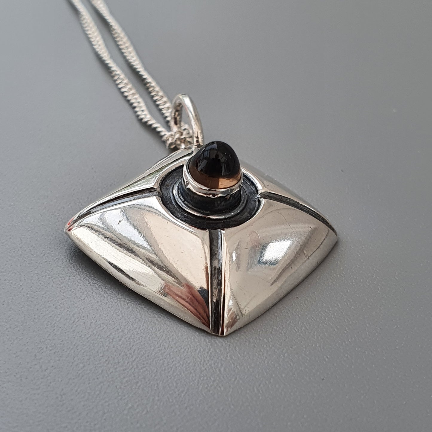60s Finnish Modernist Silver & Smokey Quartz Necklace Pendant
