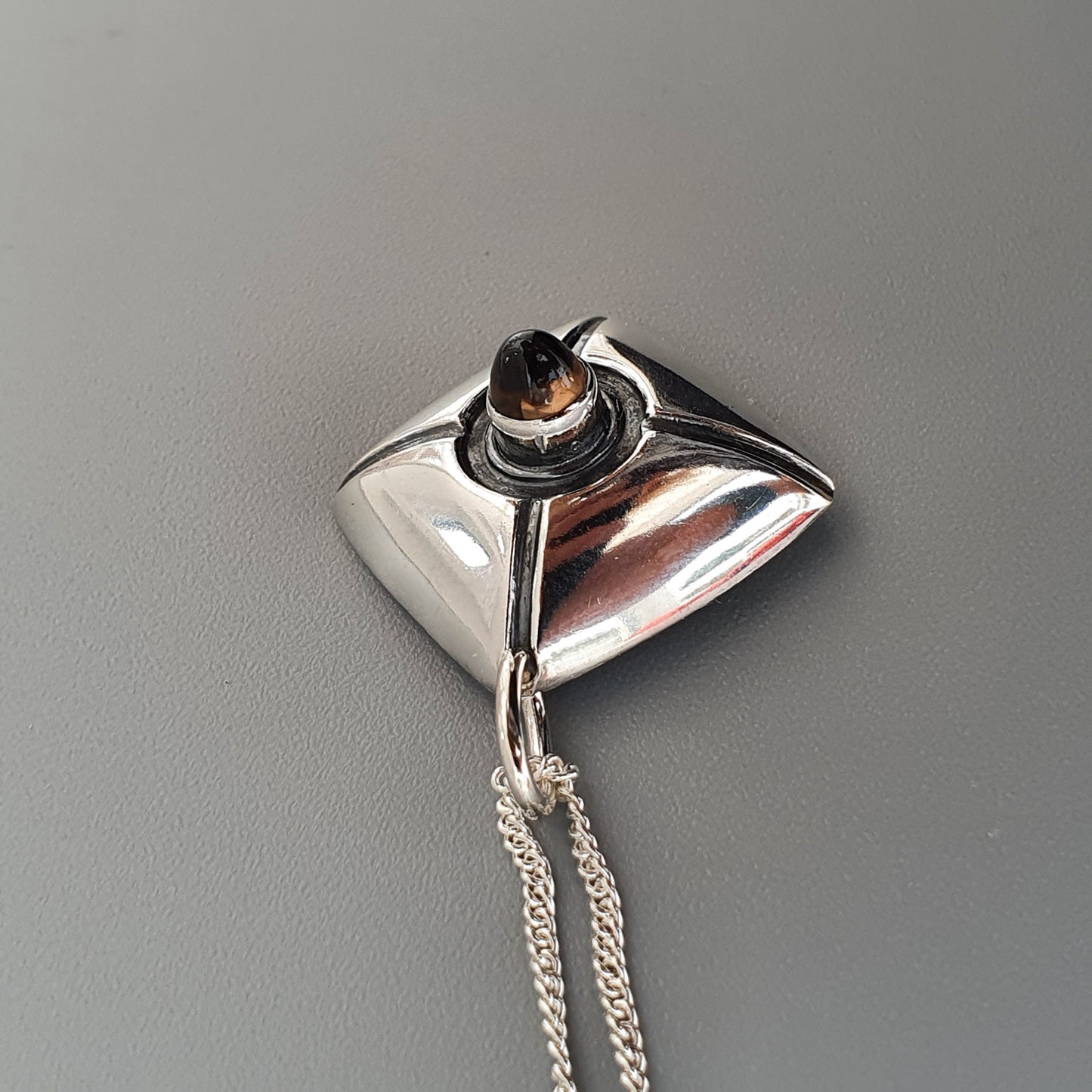 60s Finnish Modernist Silver & Smokey Quartz Necklace Pendant