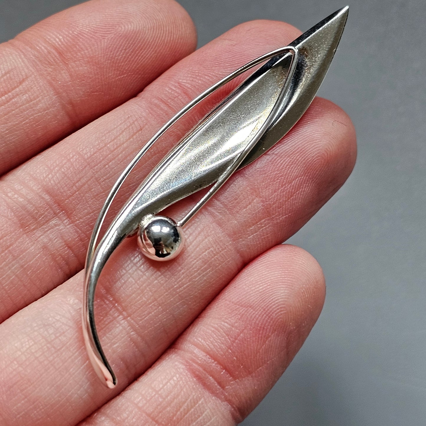 Finnish 1960s Modernist Silver Flower Brooch by Elis Kauppi Kupittaan Kulta 1963