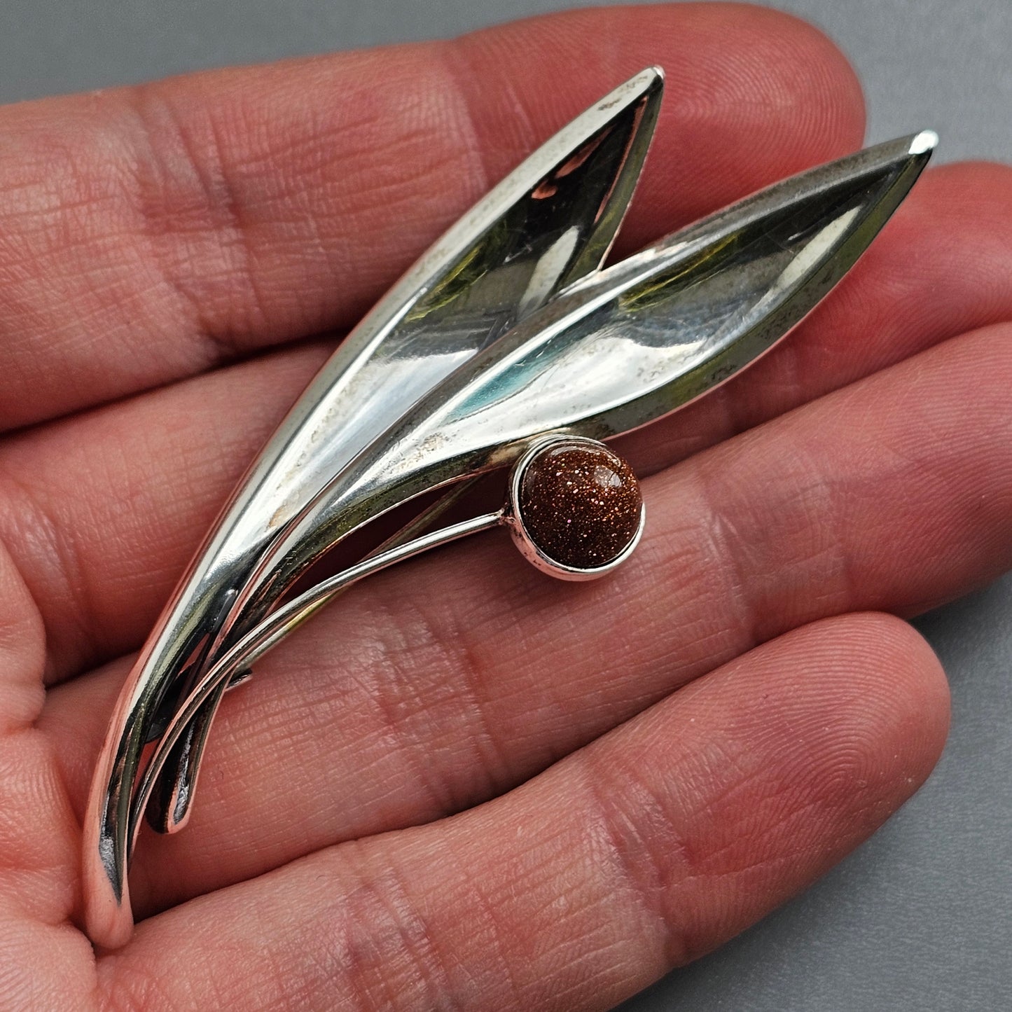 Vintage 60s Modernist Silver Goldstone Flower Brooch Elis Kauppi Kupittaan Kulta