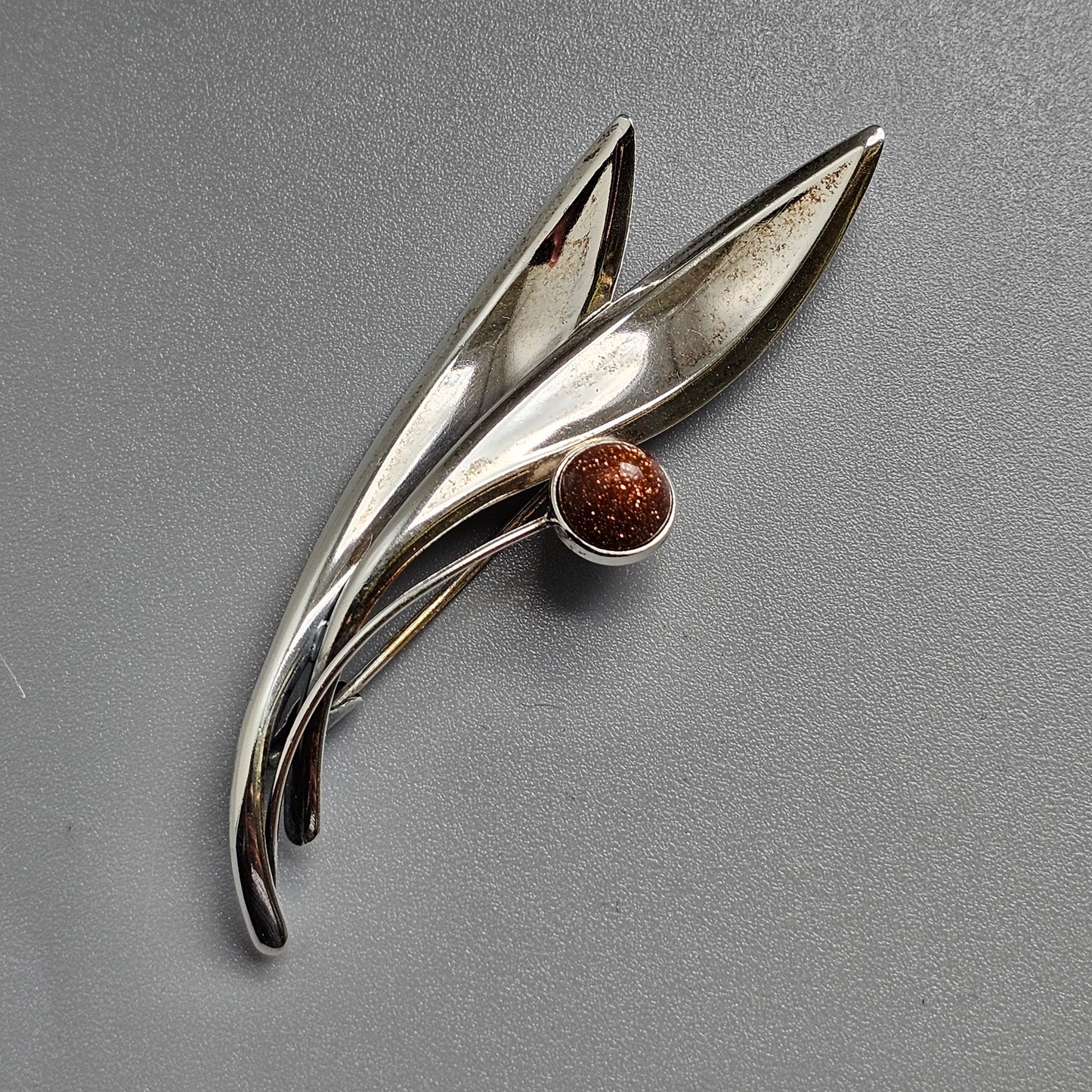 Vintage 60s Modernist Silver Goldstone Flower Brooch Elis Kauppi Kupittaan Kulta