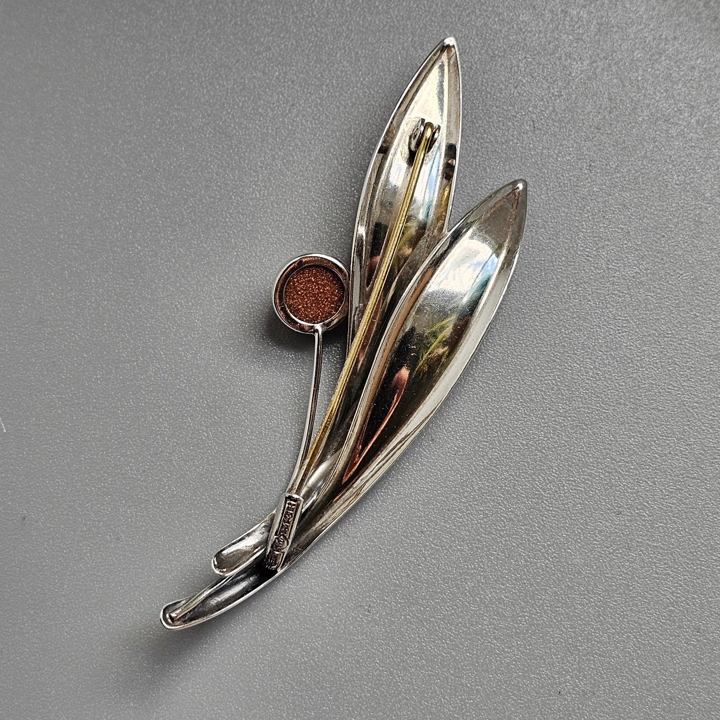 Vintage 60s Modernist Silver Goldstone Flower Brooch Elis Kauppi Kupittaan Kulta