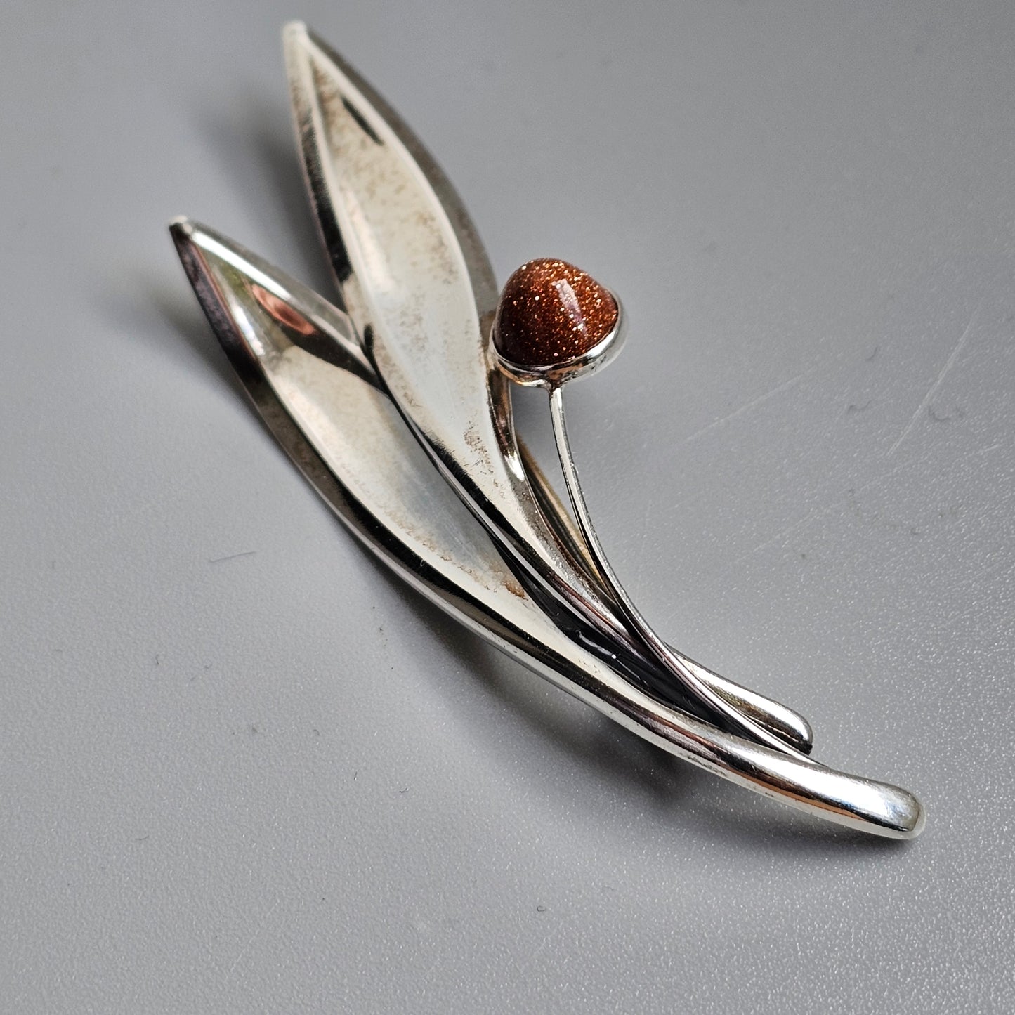 Vintage 60s Modernist Silver Goldstone Flower Brooch Elis Kauppi Kupittaan Kulta