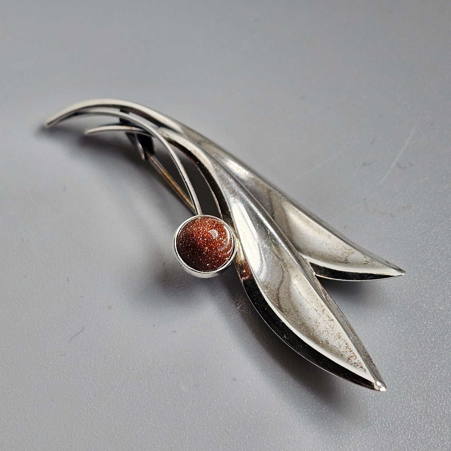 Vintage 60s Modernist Silver Goldstone Flower Brooch Elis Kauppi Kupittaan Kulta