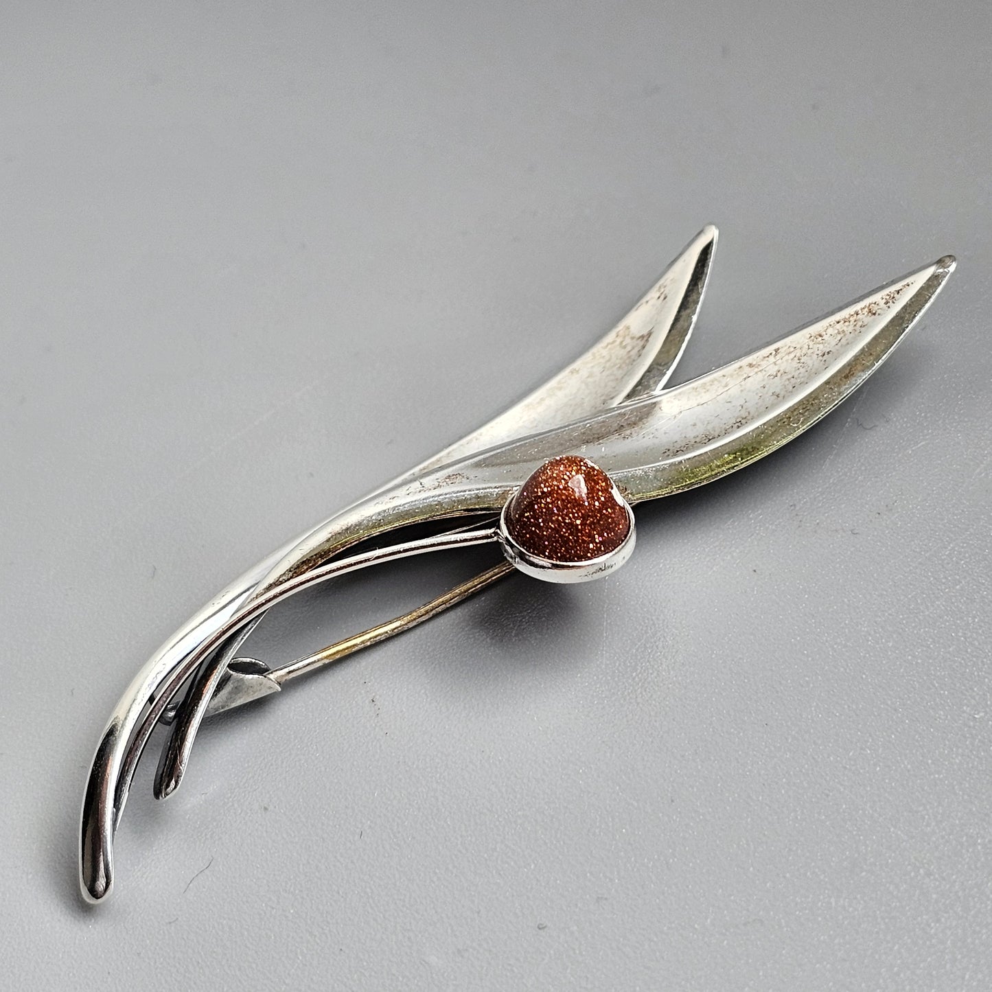 Vintage 60s Modernist Silver Goldstone Flower Brooch Elis Kauppi Kupittaan Kulta