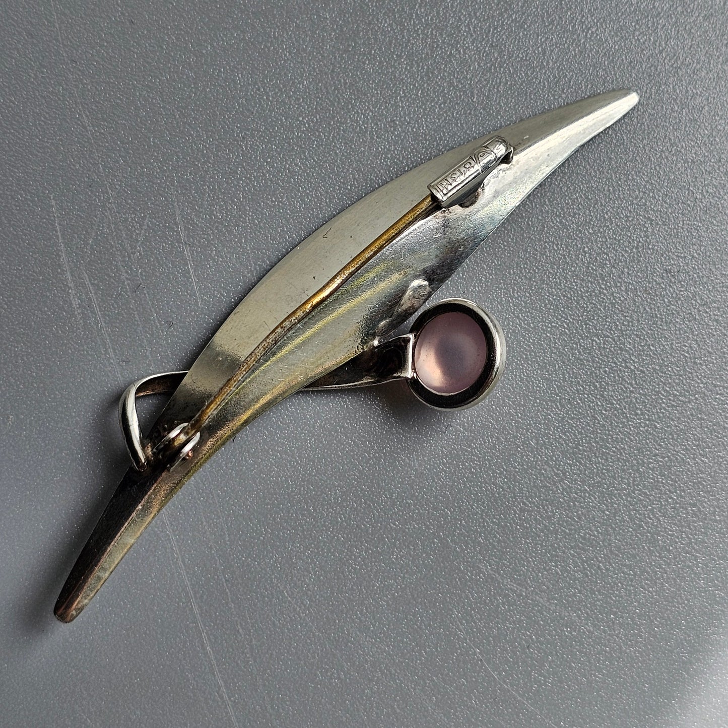 1960s Vintage Modernist Silver Rose Quartz Flower Brooch by Elis Kauppi for Kupittaan Kulta