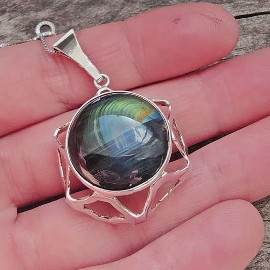 Vintage Modernist Sterling Silver & Spectrolite Necklace by Kultaseppa Salovaara 1977