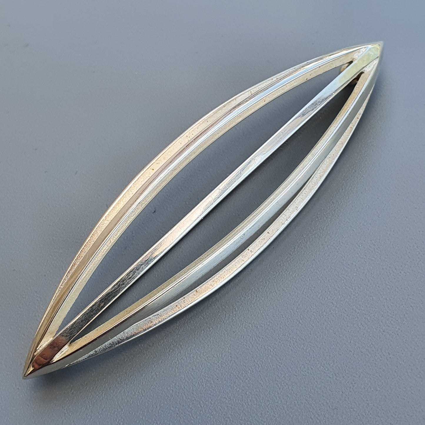 Finnish Sterling Silver Brooch by Kaunis Koru with elongated leaf-shaped design