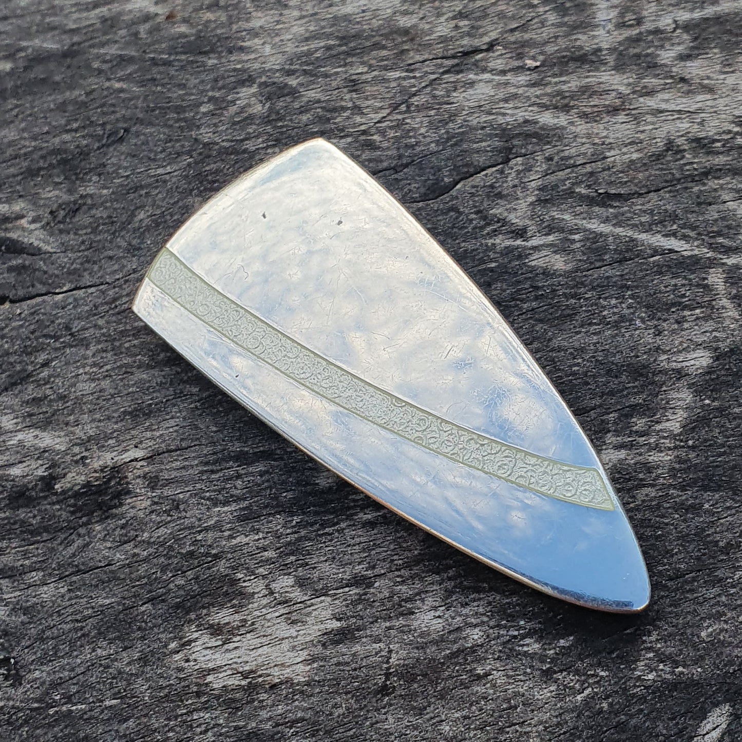 Triangular blue-to-white gradient gemstone in Modern Finnish Silver & White Enamel Brooch