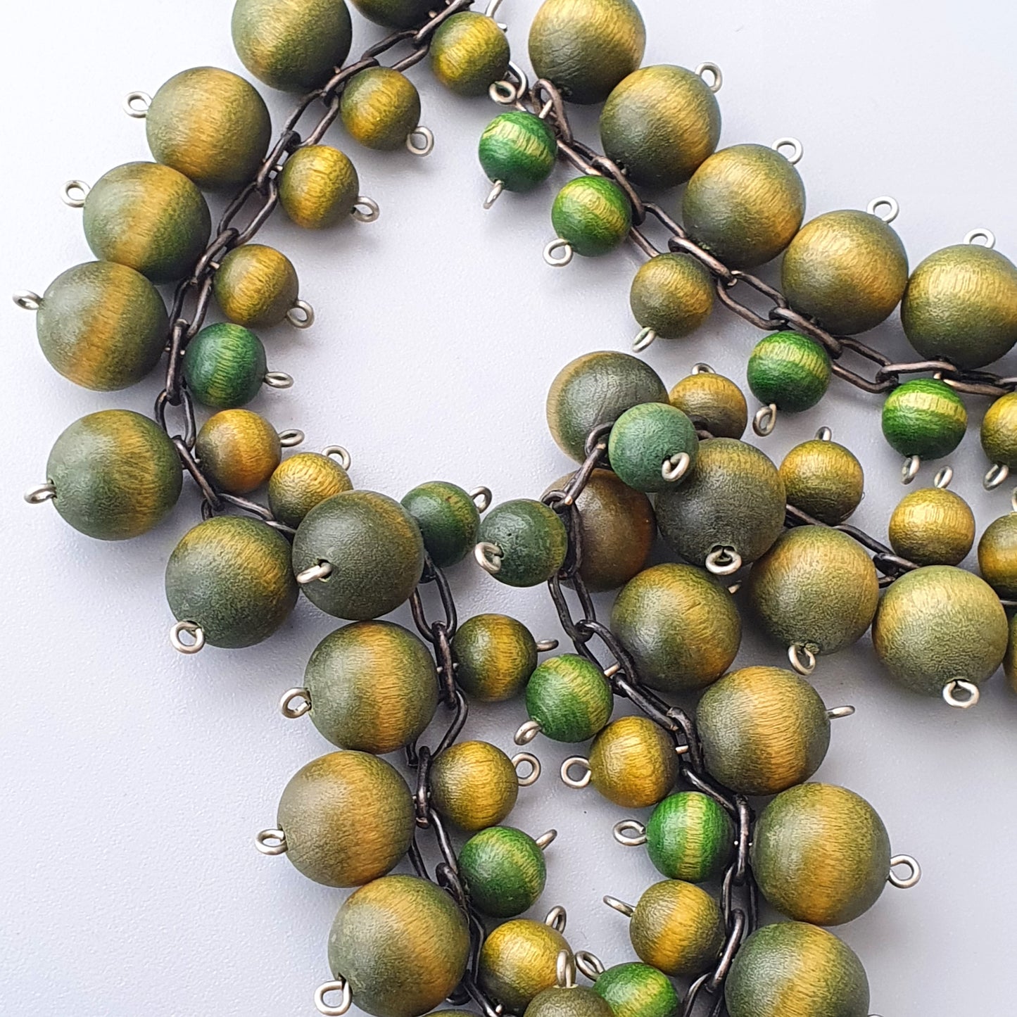 Finnish 1960s 1970s Kaija Aarikka Green Wooden Bead Necklace - Necklaces