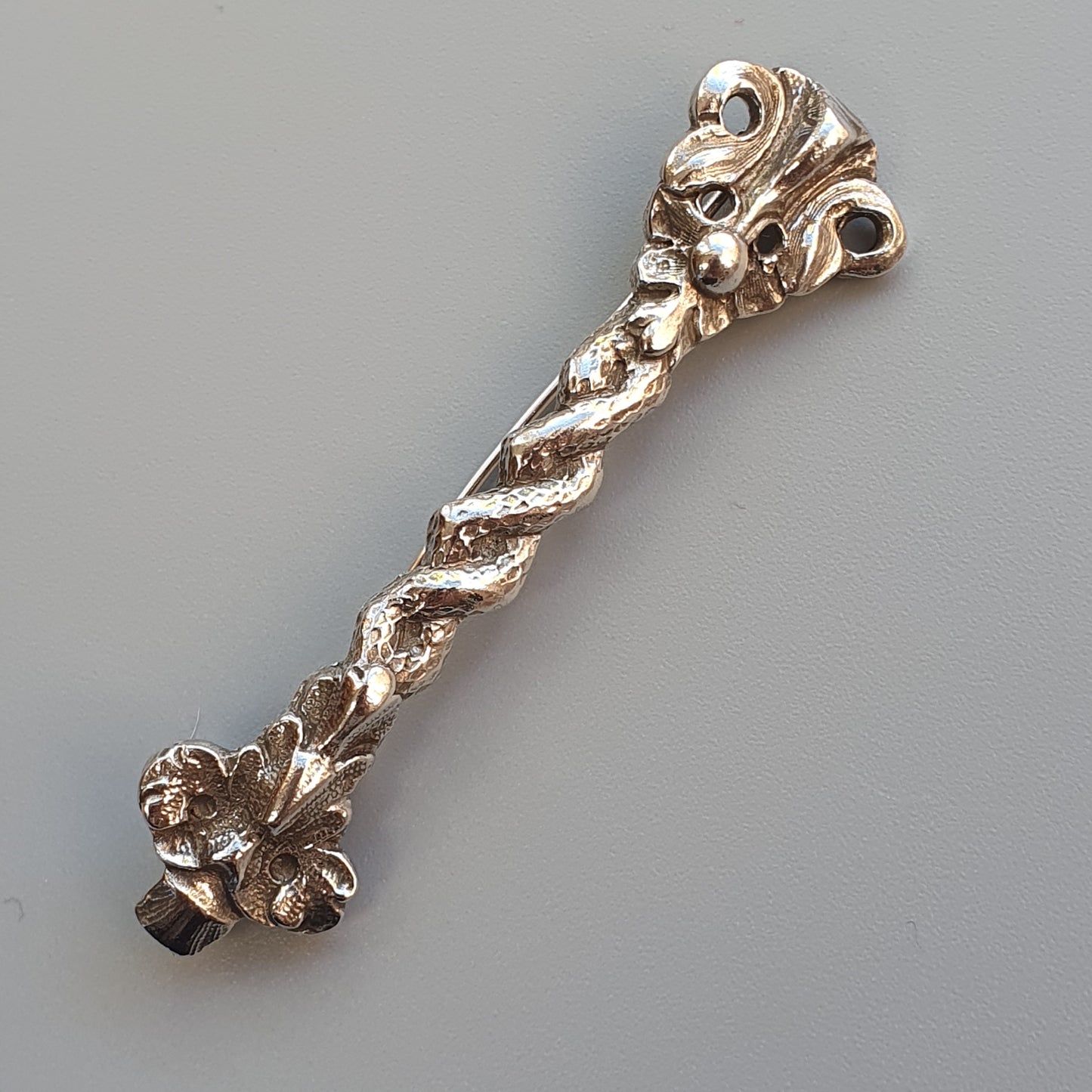 Antique Twisted Rope Silver Bar Brooch