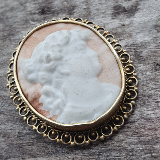 Vintage 1940s Bisque Porcelain Cameo & Silver Brooch - Finnish Hallmarked