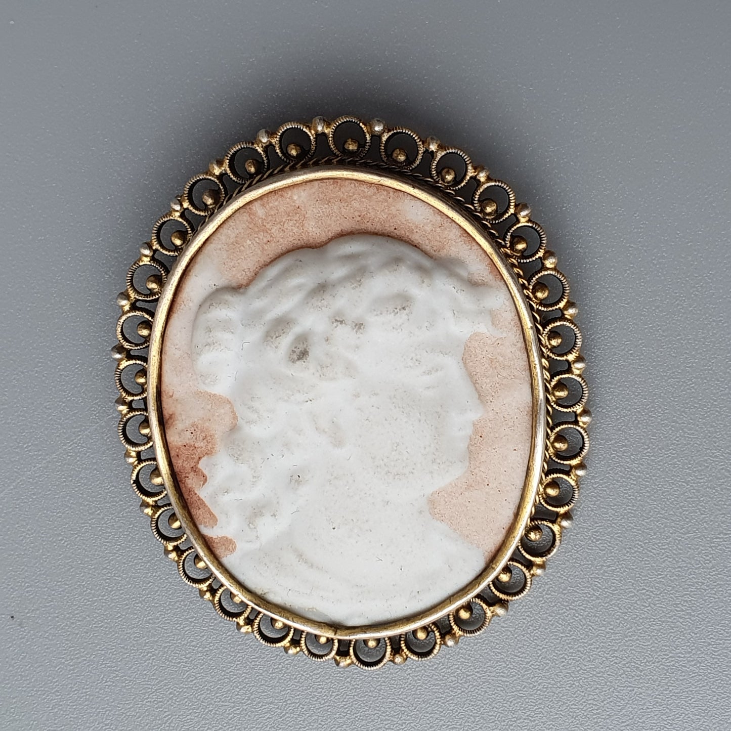 Vintage 1940s Bisque Porcelain Cameo & Silver Brooch - Finnish Hallmarked