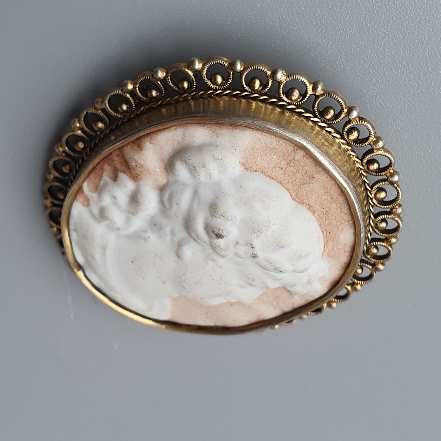 Vintage 1940s Bisque Porcelain Cameo & Silver Brooch - Finnish Hallmarked