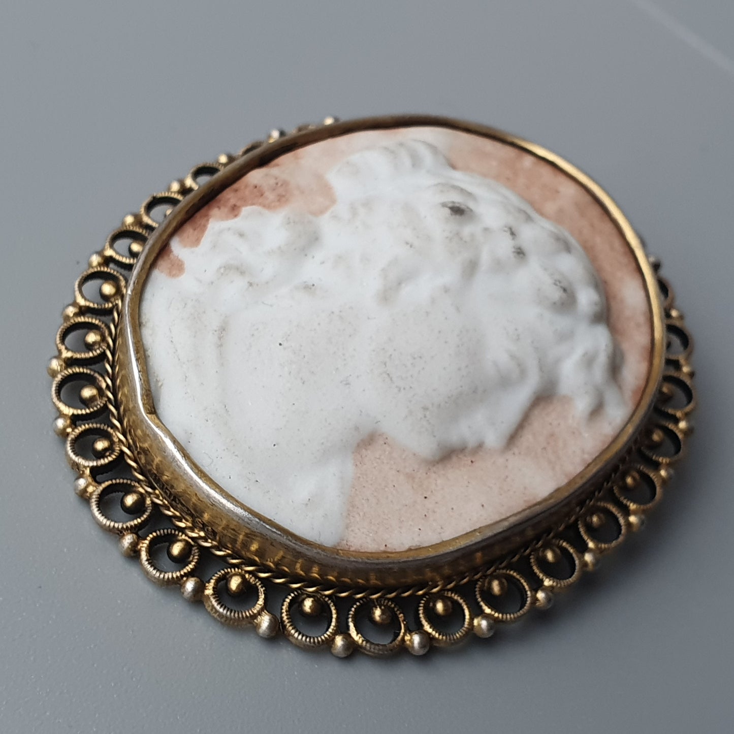 Vintage 1940s Bisque Porcelain Cameo & Silver Brooch - Finnish Hallmarked