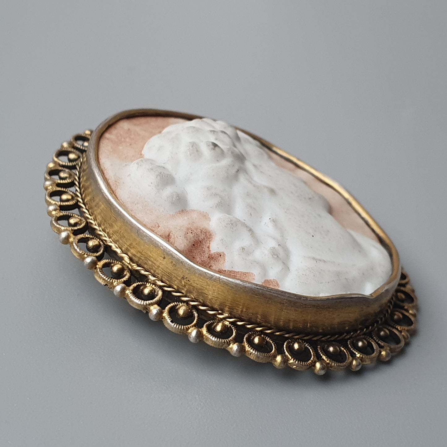 Vintage 1940s Bisque Porcelain Cameo & Silver Brooch - Finnish Hallmarked